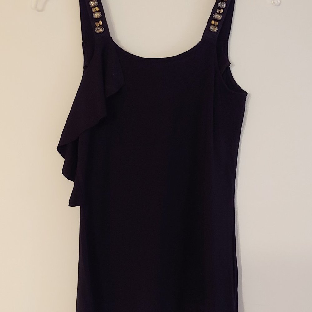 Kenar Black Rhinestone Tank Top With Ruffle - Picture 2 of 2